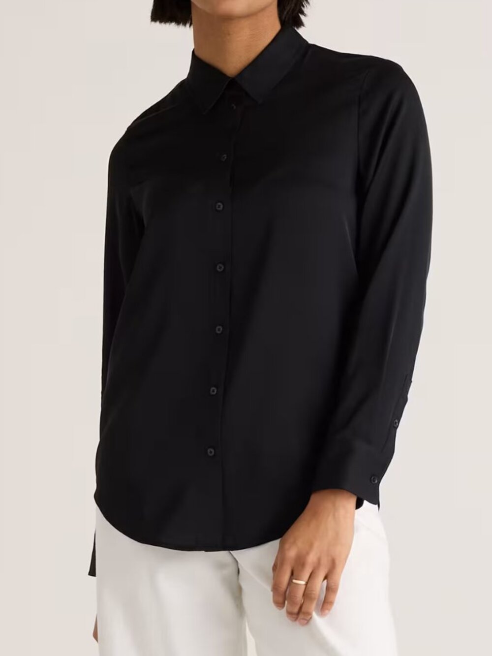 Quince Washable Stretch Silk Blouse, Black, Small